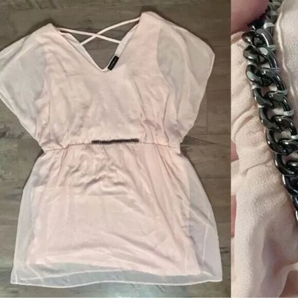 Lane Bryant NWT Plus Size Light Pink Babydoll Kimono Vneck Chain Waist Tunic Top - Picture 8 of 8